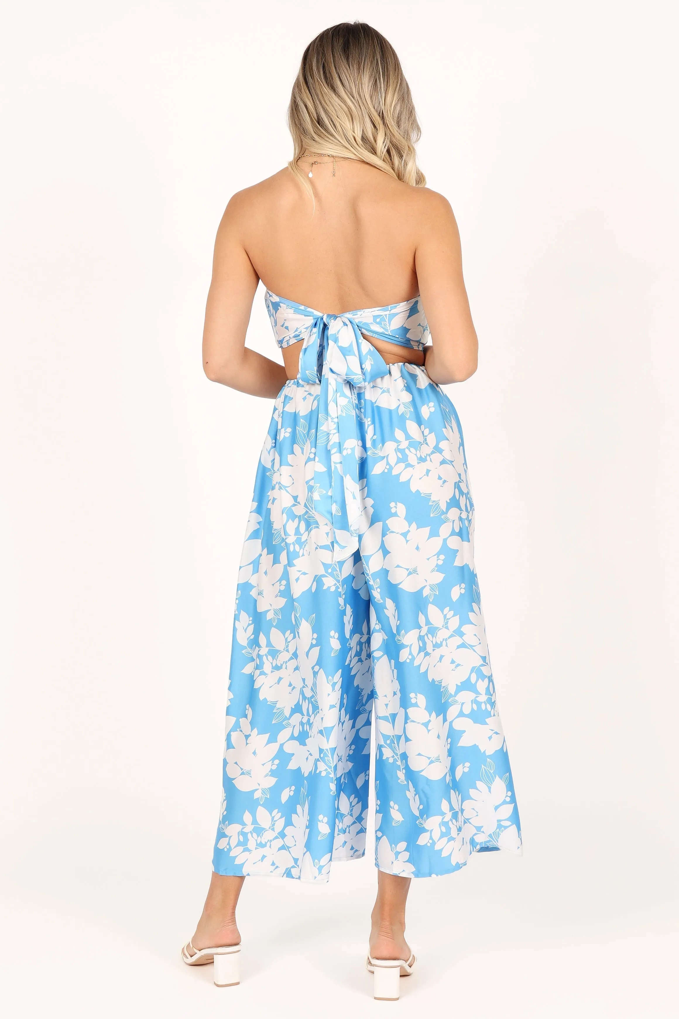 Elodie Tube Belted Jumpsuit - Blue/White
