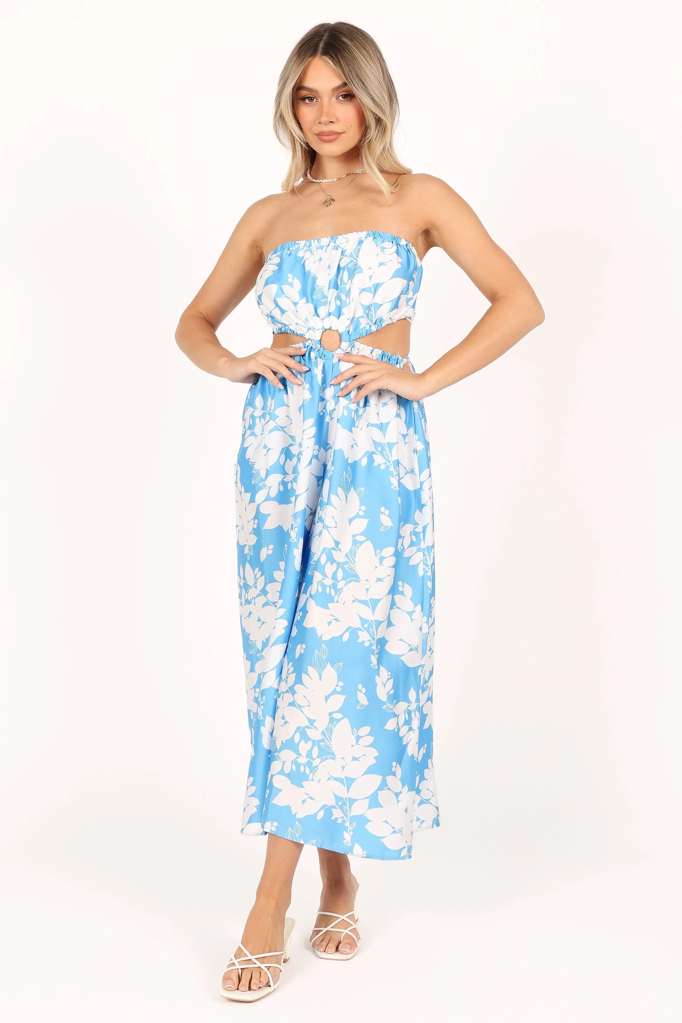 Elodie Tube Belted Jumpsuit - Blue/White