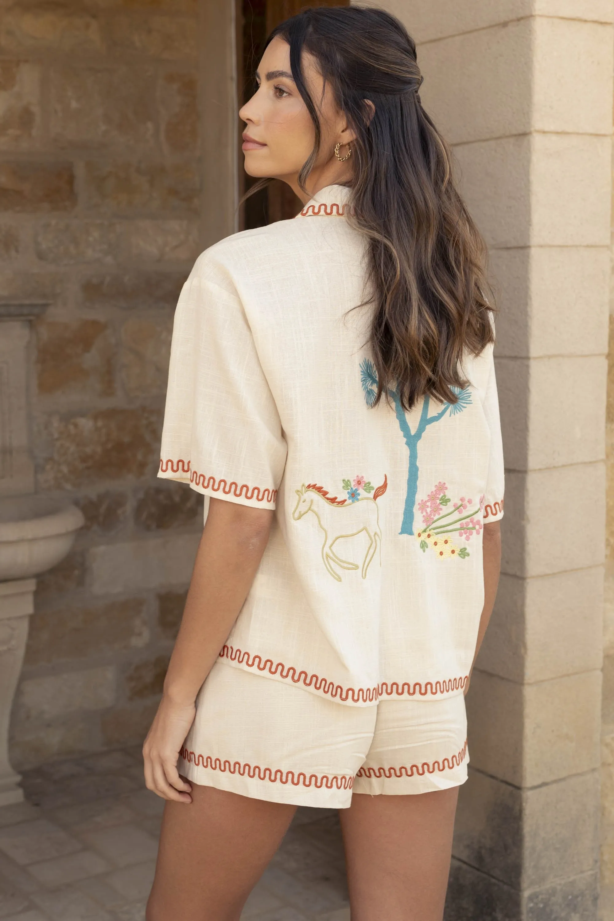 Embroidered Shirt & Short Set
