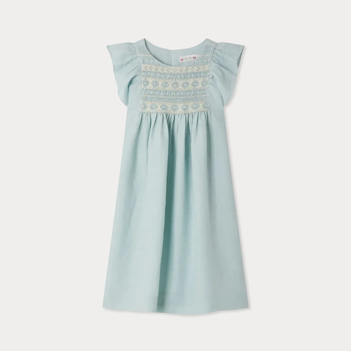 Emeraude smocked and embroidered linen dress