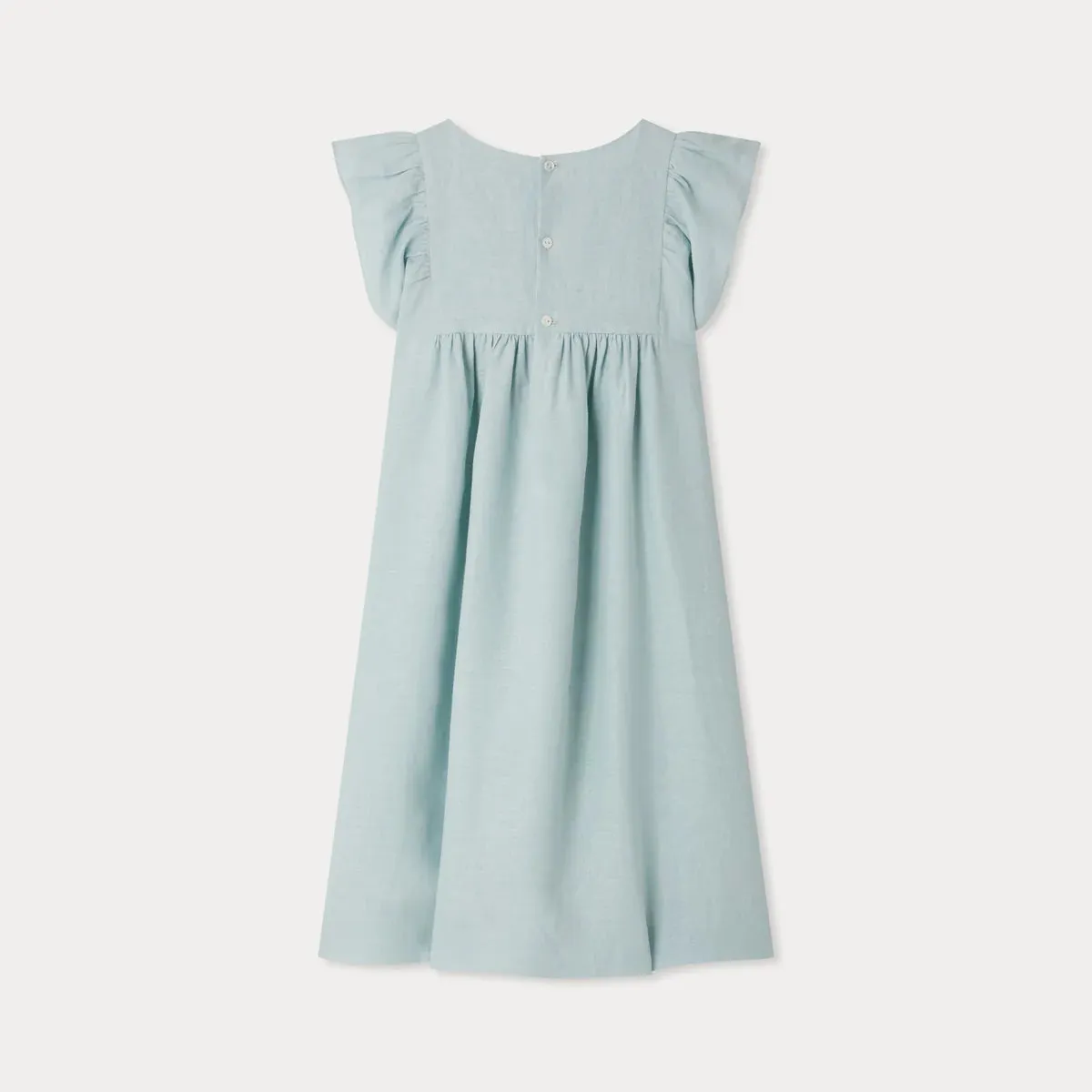 Emeraude smocked and embroidered linen dress