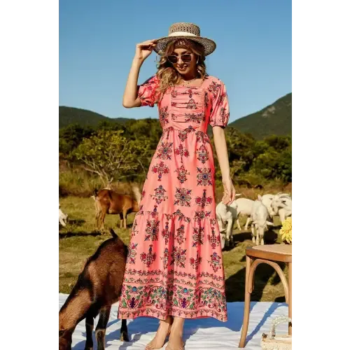 Enchanting Floral Ruched Puff Sleeve Tiered Maxi Dress