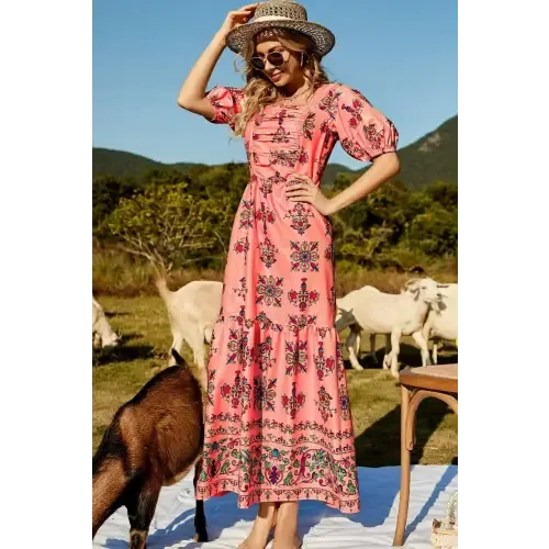 Enchanting Floral Ruched Puff Sleeve Tiered Maxi Dress