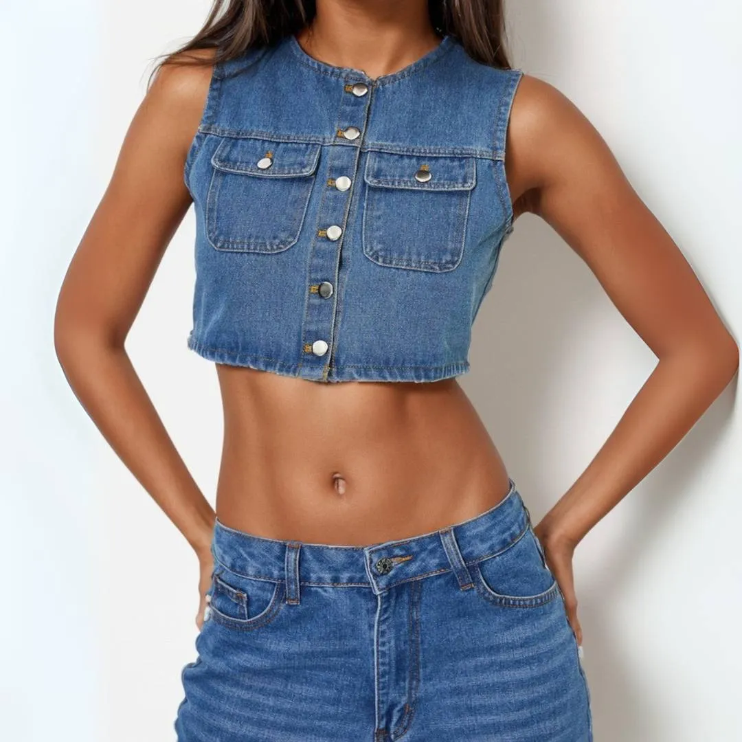 Esme™ | Button-Front Denim Top