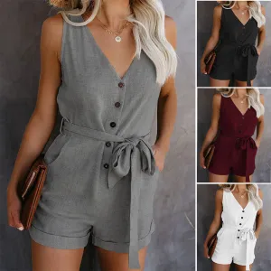 Fashion Casual Playsuit Women Off Shoulder Belted Tunic Solid Color 2020 Summer New Elegant Short Jumpsuit Overalls For Women