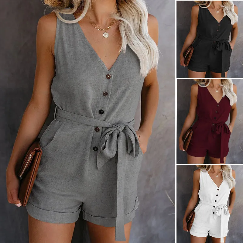Fashion Casual Playsuit Women Off Shoulder Belted Tunic Solid Color 2020 Summer New Elegant Short Jumpsuit Overalls For Women