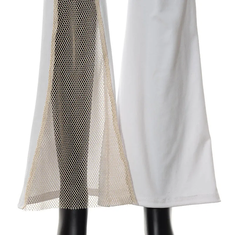 Fashion Solid Color One-shoulder Mesh Stitching Jumpsuit