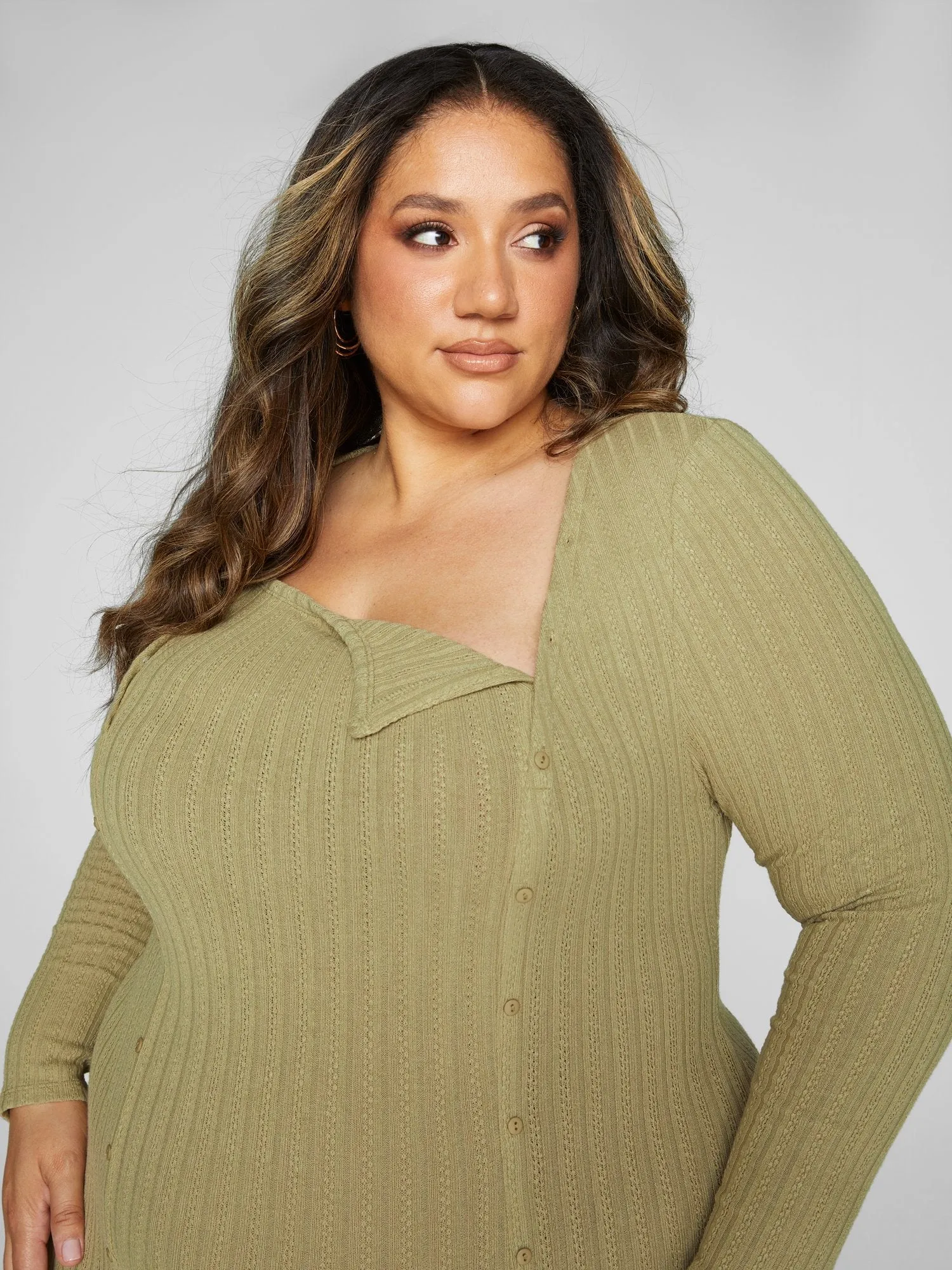 Fashion To Figure - Cece Ribbed Knit Button Detail Maxi Dress