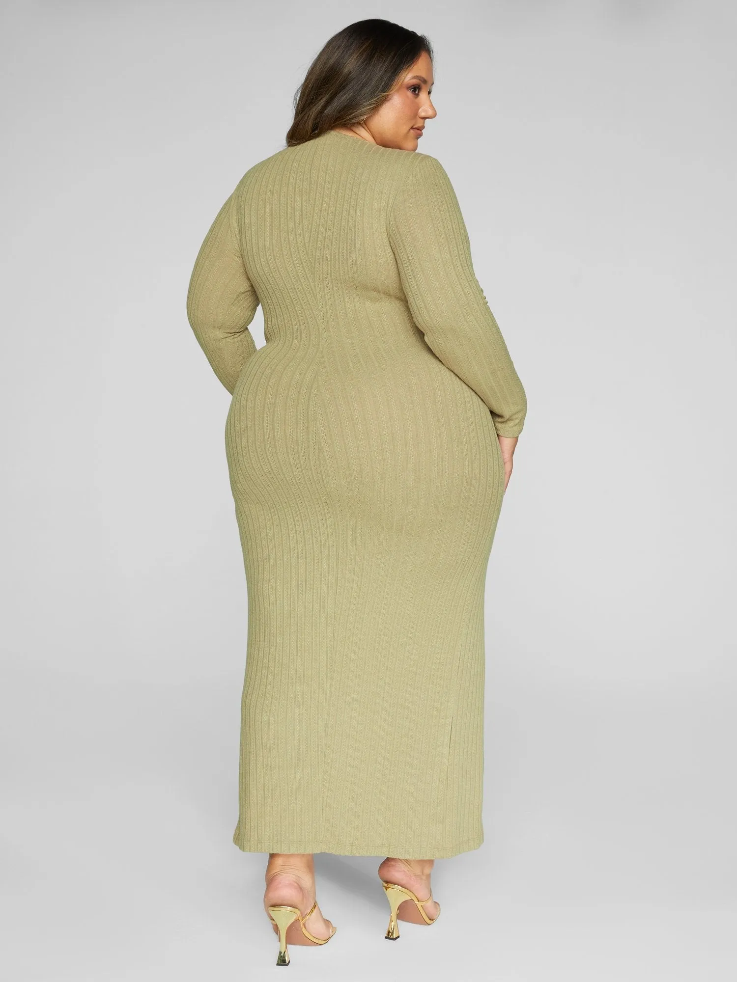 Fashion To Figure - Cece Ribbed Knit Button Detail Maxi Dress