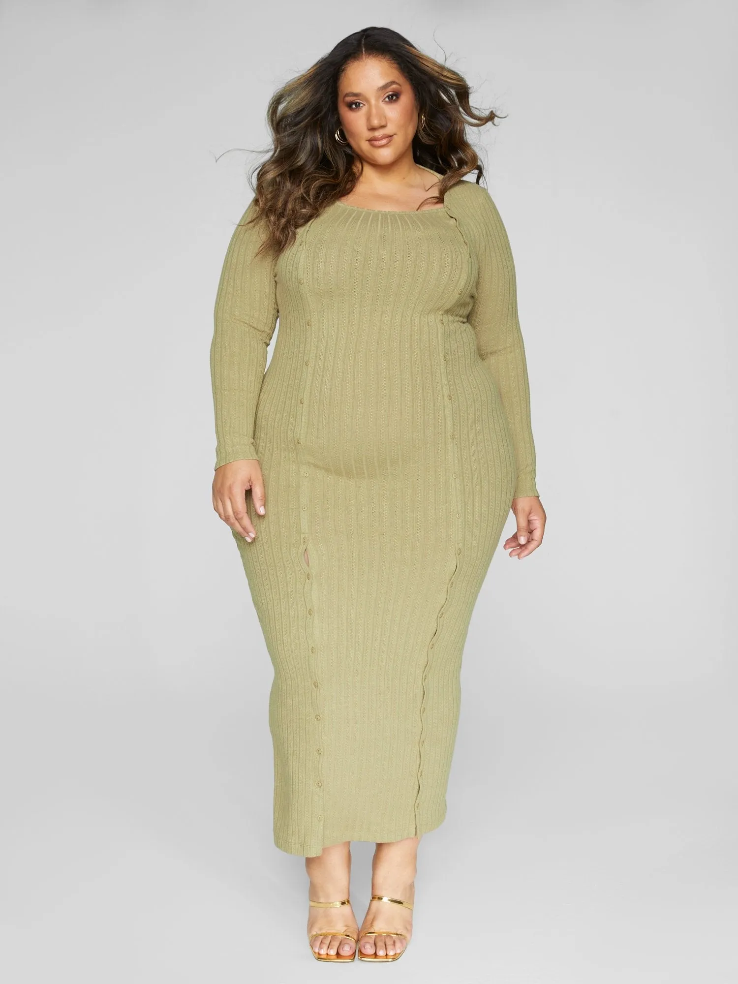 Fashion To Figure - Cece Ribbed Knit Button Detail Maxi Dress