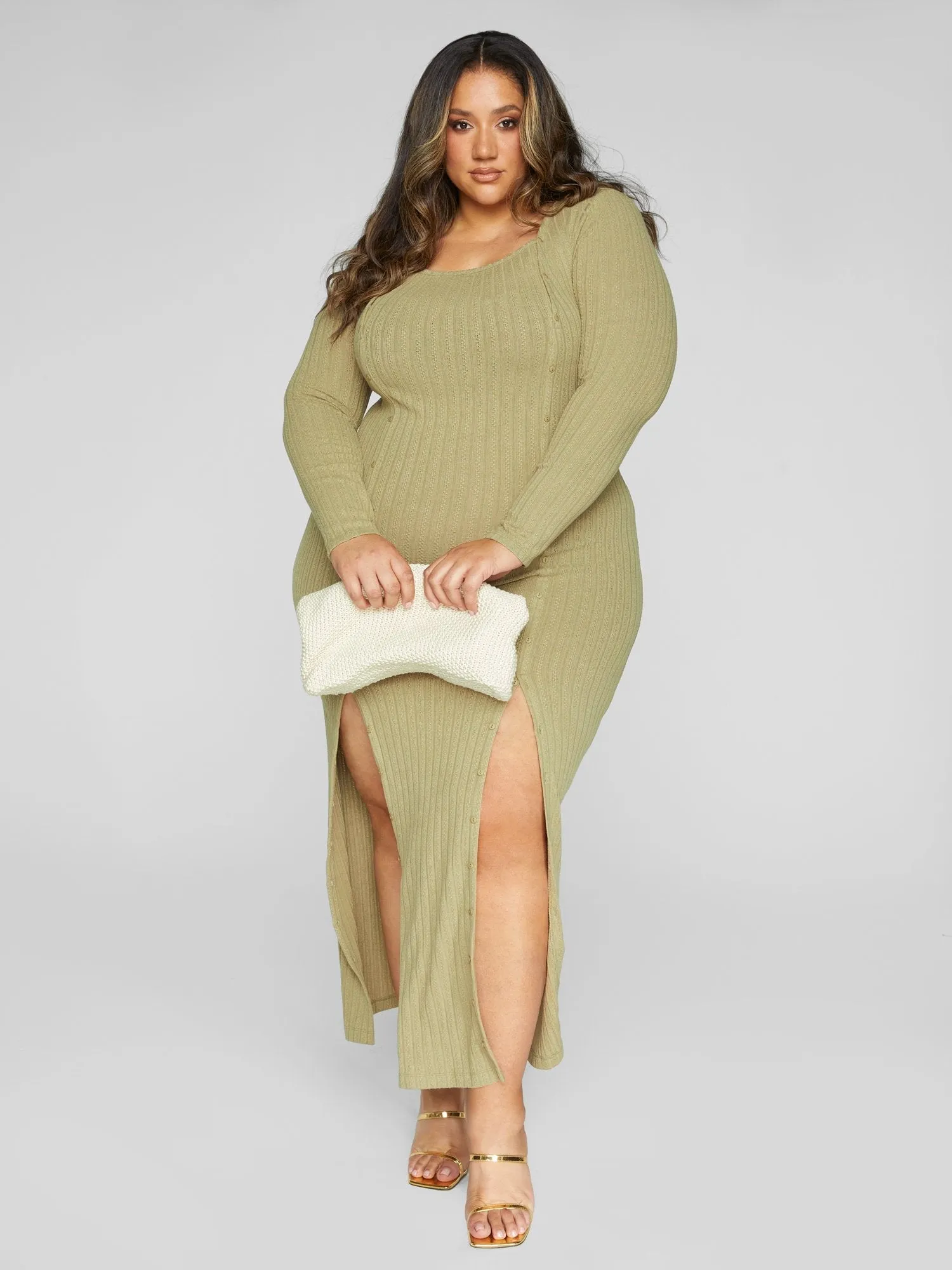 Fashion To Figure - Cece Ribbed Knit Button Detail Maxi Dress