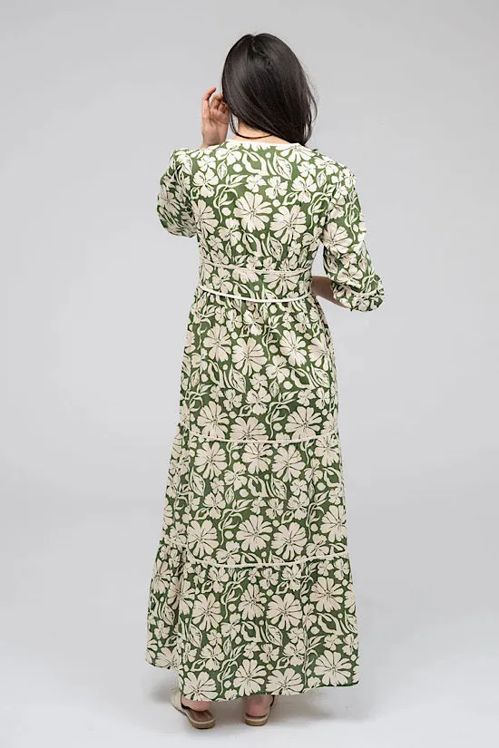 FINAL SALE: Beau & Ro Anna Dress in Flower Power Green