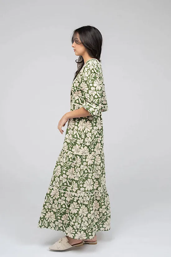 FINAL SALE: Beau & Ro Anna Dress in Flower Power Green