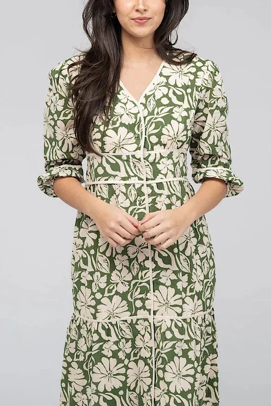 FINAL SALE: Beau & Ro Anna Dress in Flower Power Green