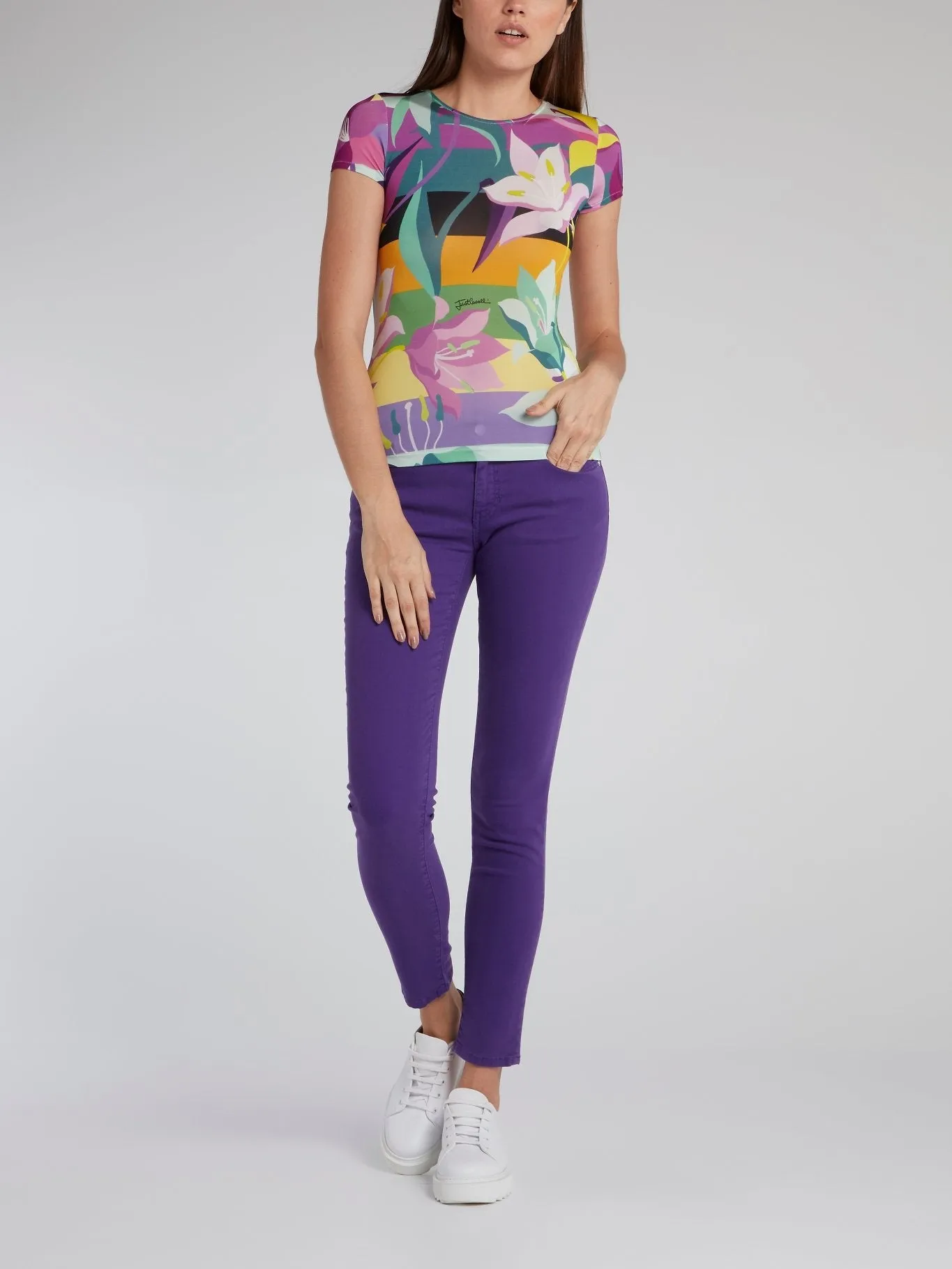 Floral Colour Block Stripe T-Shirt
