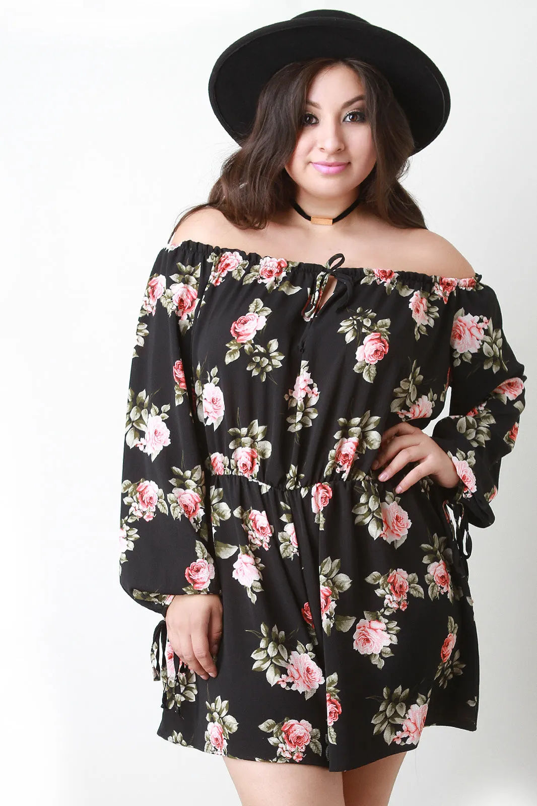Floral Off the Shoulder Long Sleeves Romper