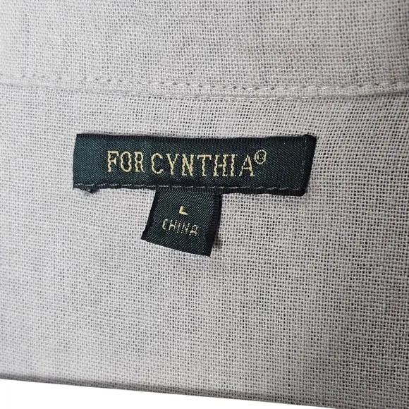 For Cynthia Linen-Blend Sark Bite Hem Shirt Dress Size L  Patch Rushed Pockets