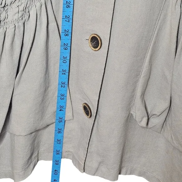 For Cynthia Linen-Blend Sark Bite Hem Shirt Dress Size L  Patch Rushed Pockets