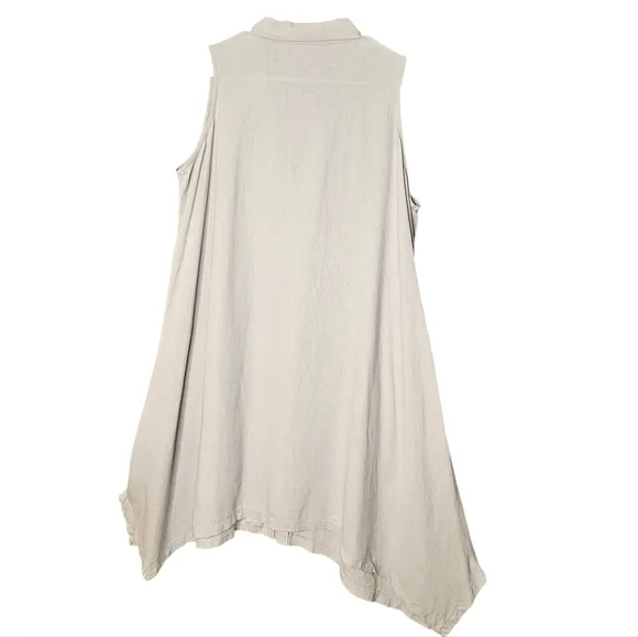 For Cynthia Linen-Blend Sark Bite Hem Shirt Dress Size L  Patch Rushed Pockets