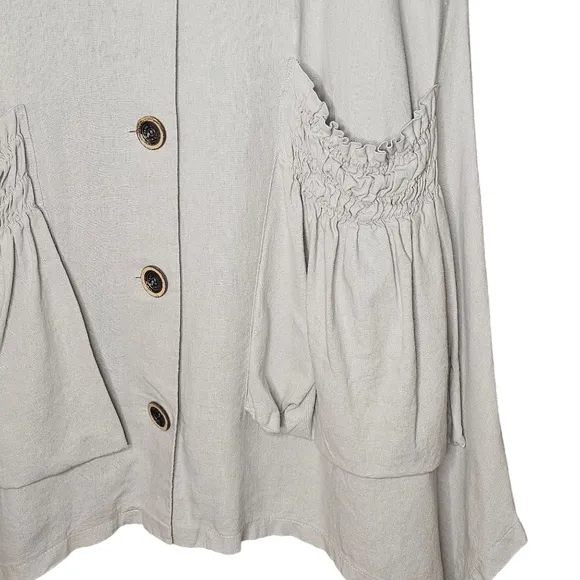 For Cynthia Linen-Blend Sark Bite Hem Shirt Dress Size L  Patch Rushed Pockets