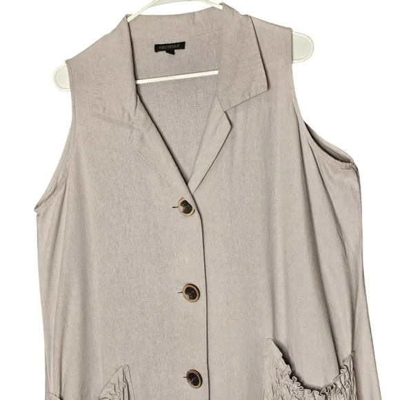 For Cynthia Linen-Blend Sark Bite Hem Shirt Dress Size L  Patch Rushed Pockets