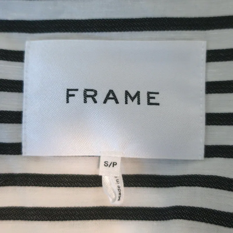 FRAME Rolled-Sleeve Button Down Top Gray/White Striped Cotton-Blend Size Small