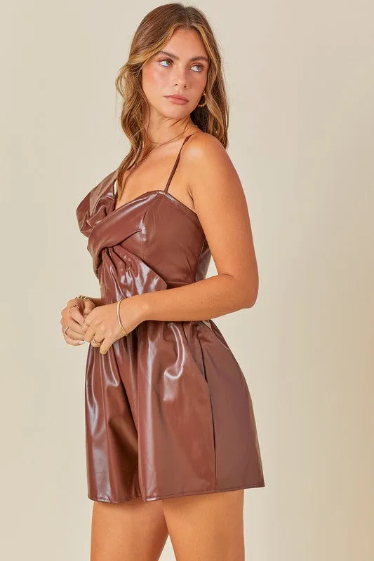 Front Twist Detail Pleather Romper
