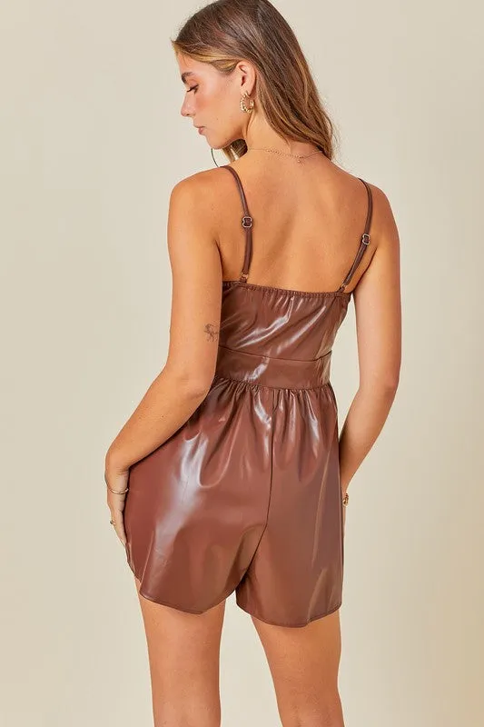 Front Twist Detail Pleather Romper