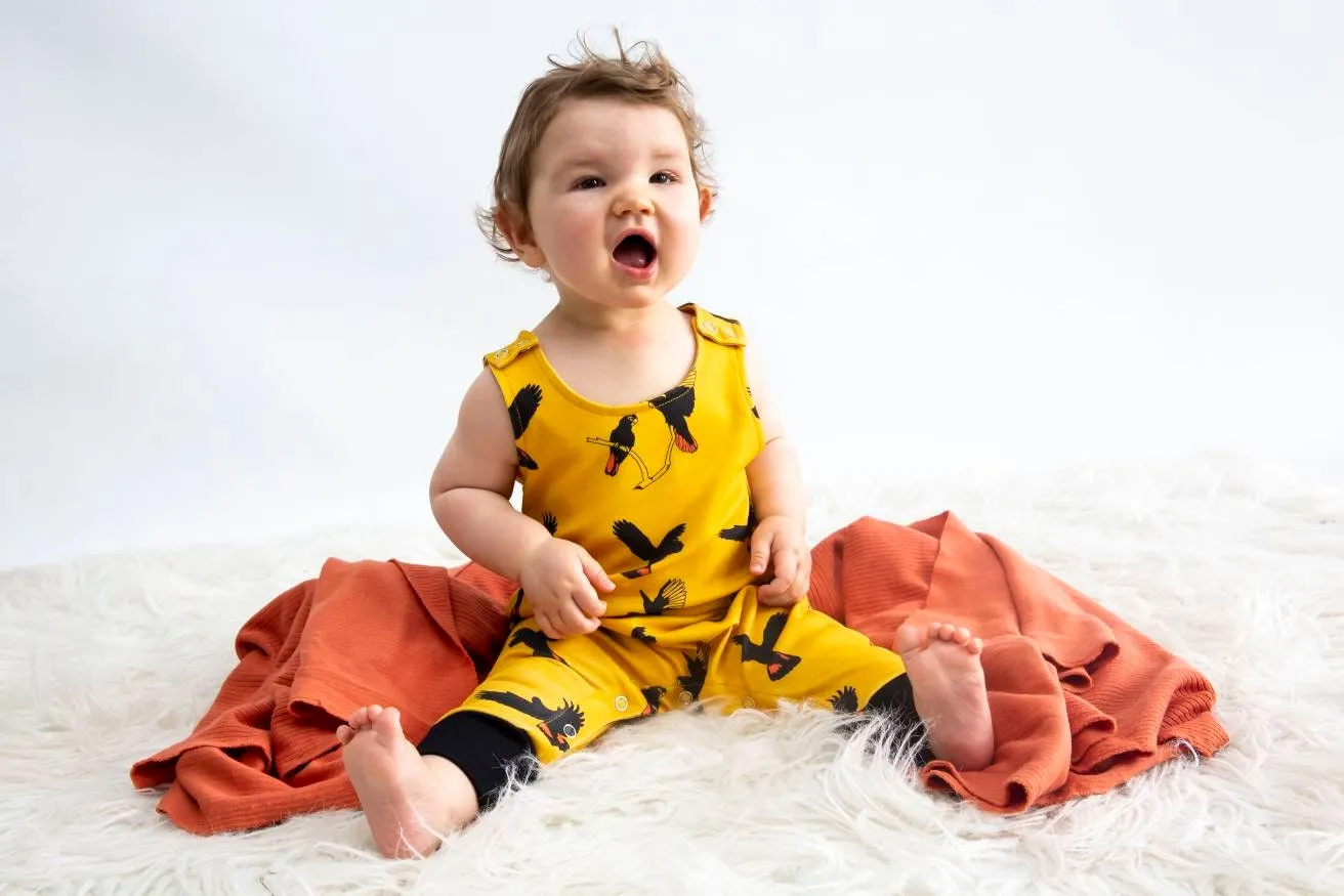Gang Gang Black Cockatoo | Organic Cotton Romper | Size 000 - 2