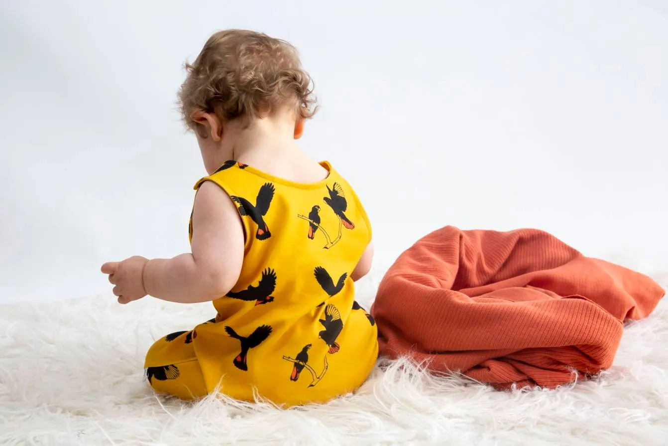 Gang Gang Black Cockatoo | Organic Cotton Romper | Size 000 - 2