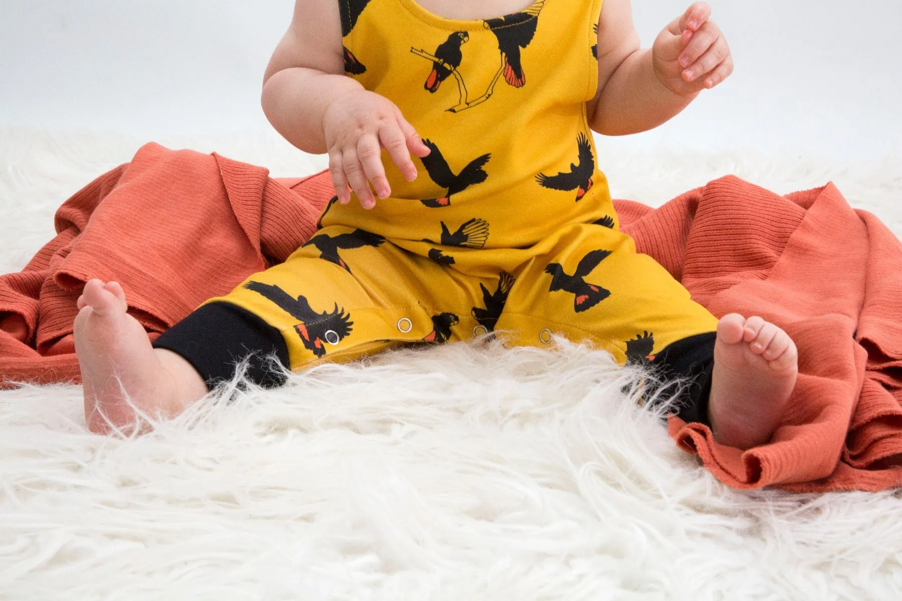 Gang Gang Black Cockatoo | Organic Cotton Romper | Size 000 - 2