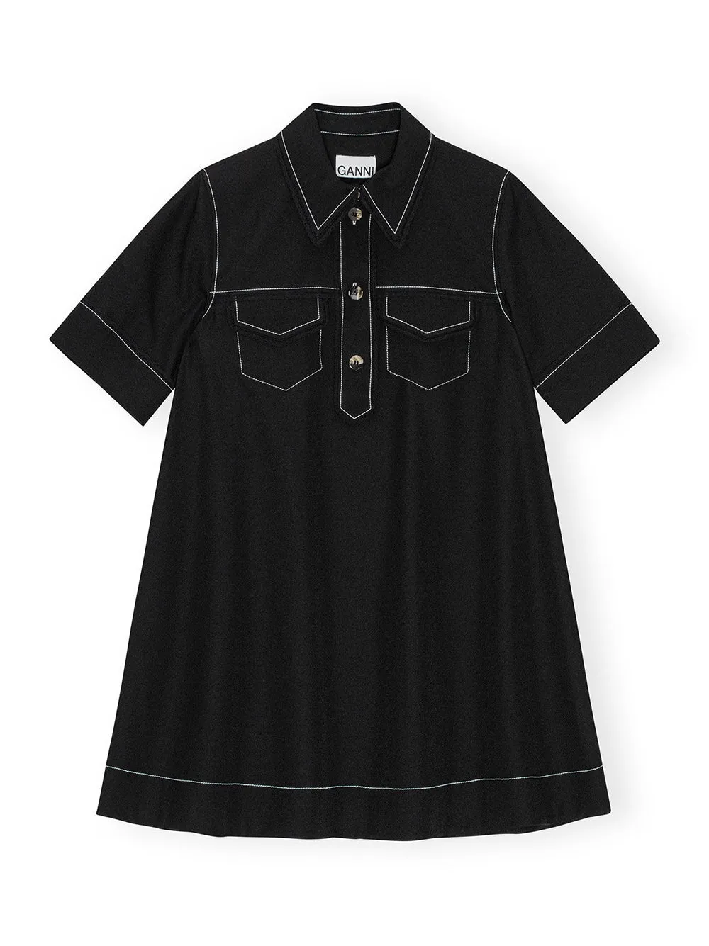 Ganni Crepe Mini Dress in Black