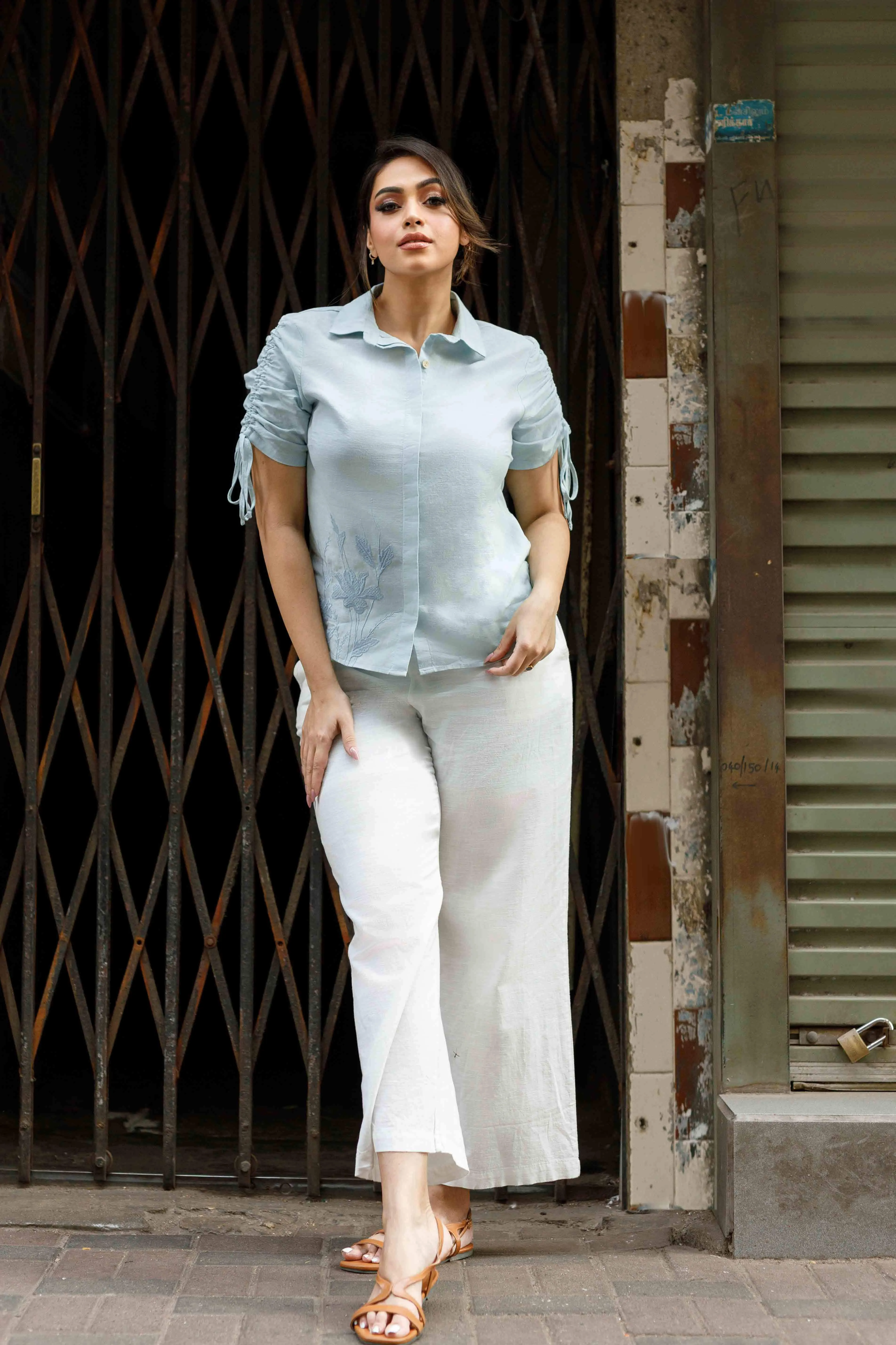 Gardenia Blossom Linen Top
