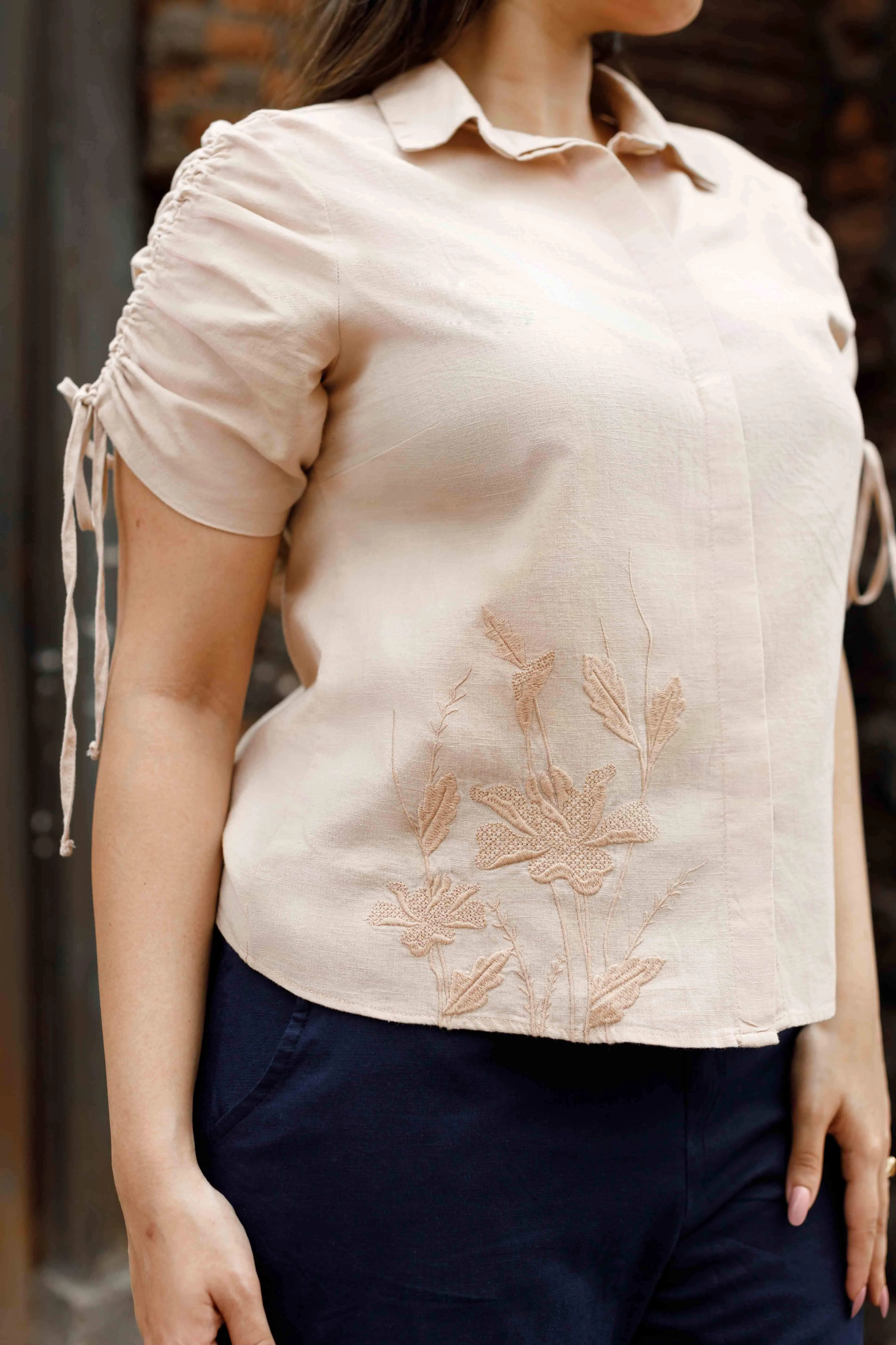 Gardenia Blossom Linen Top