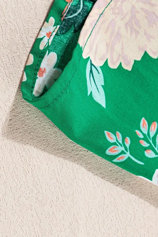Green Floral Bubble Smocked Tiered Midi Dress