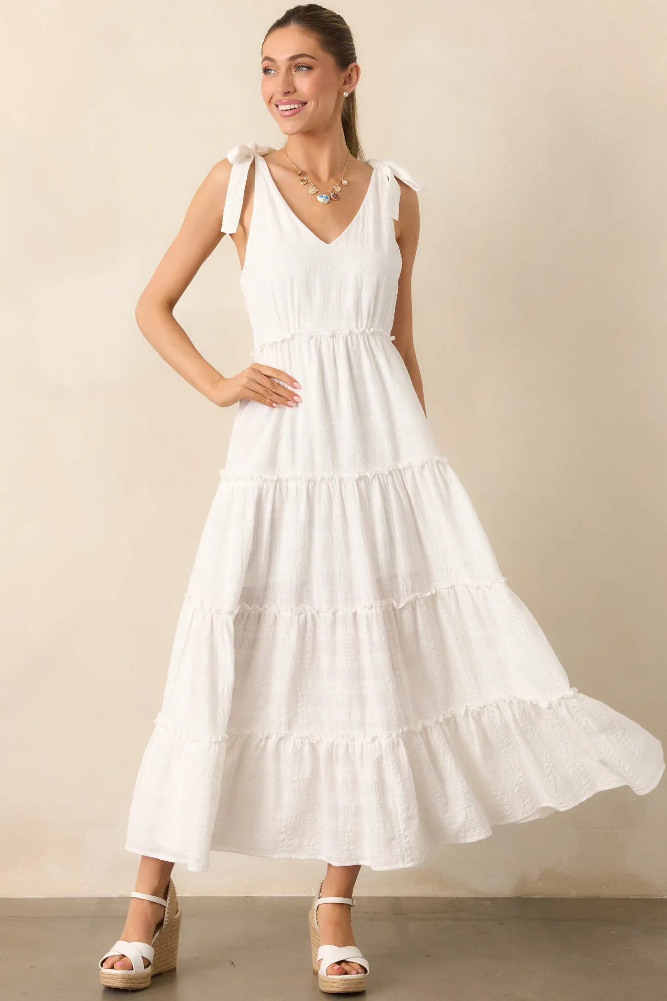 Half Past Sunset Ivory Cotton Tiered Maxi Dress
