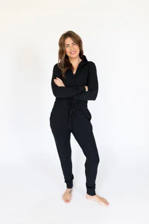 Harris Hoodie Romper in Midnight Black