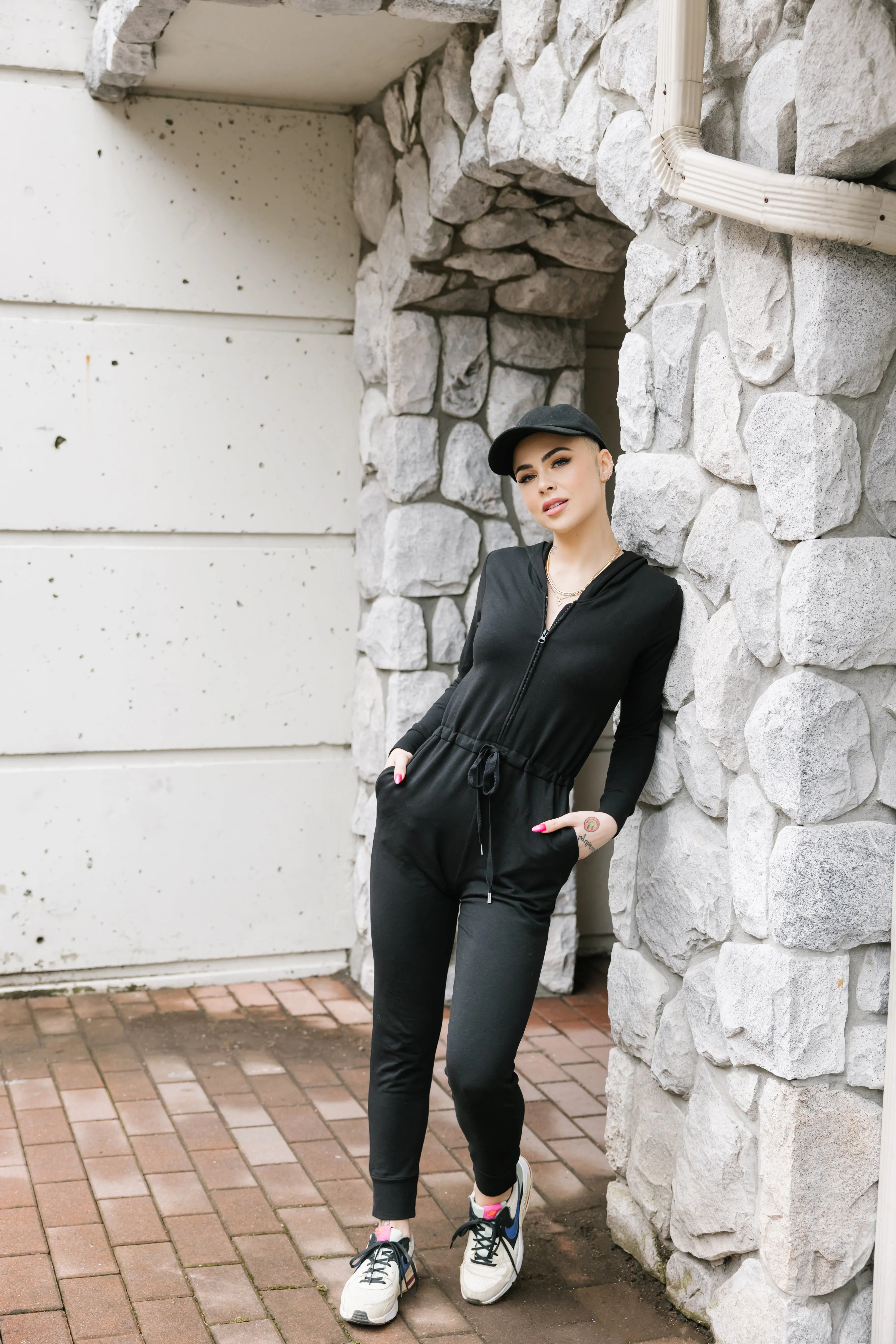 Harris Hoodie Romper in Midnight Black
