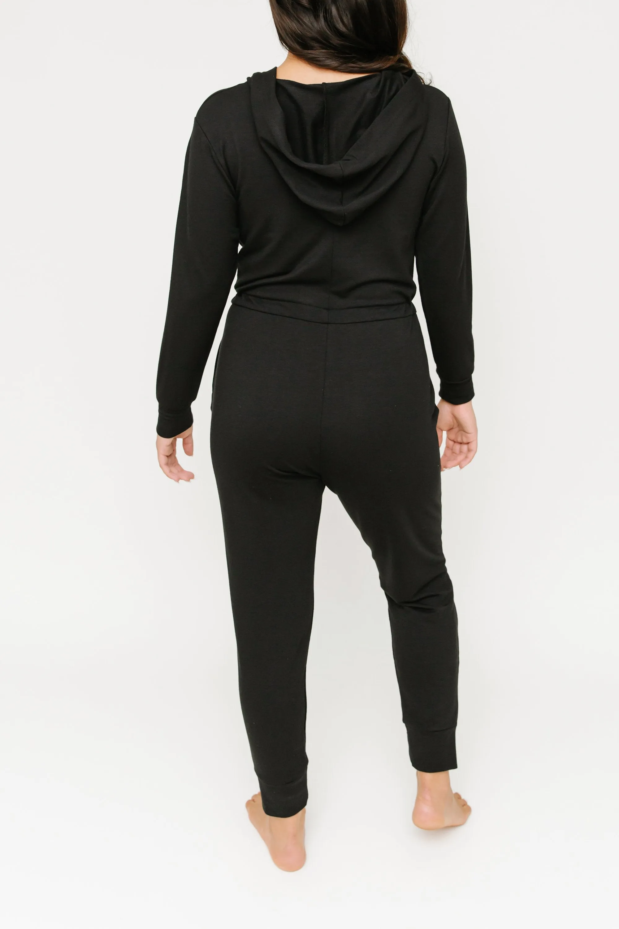 Harris Hoodie Romper in Midnight Black