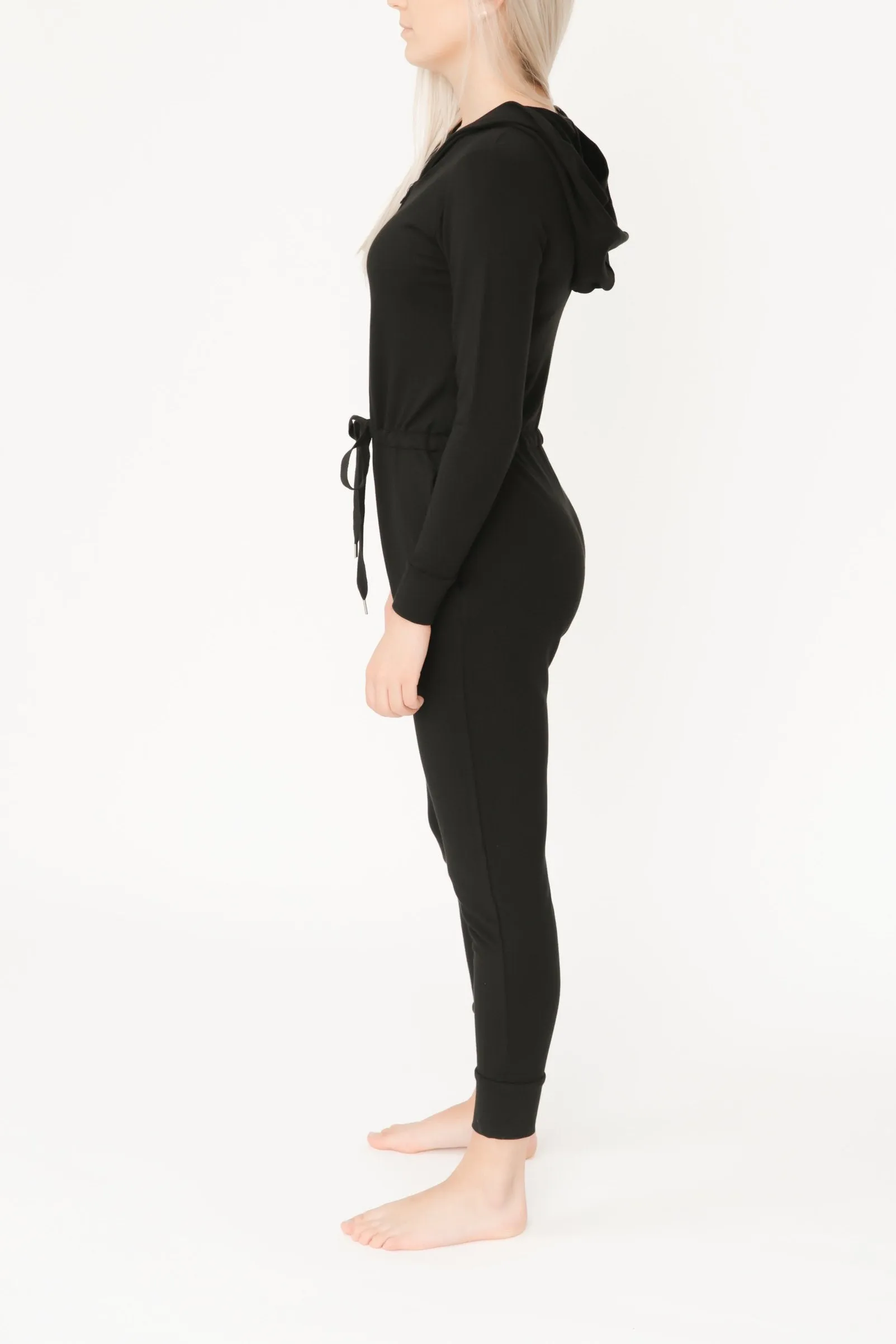 Harris Hoodie Romper in Midnight Black