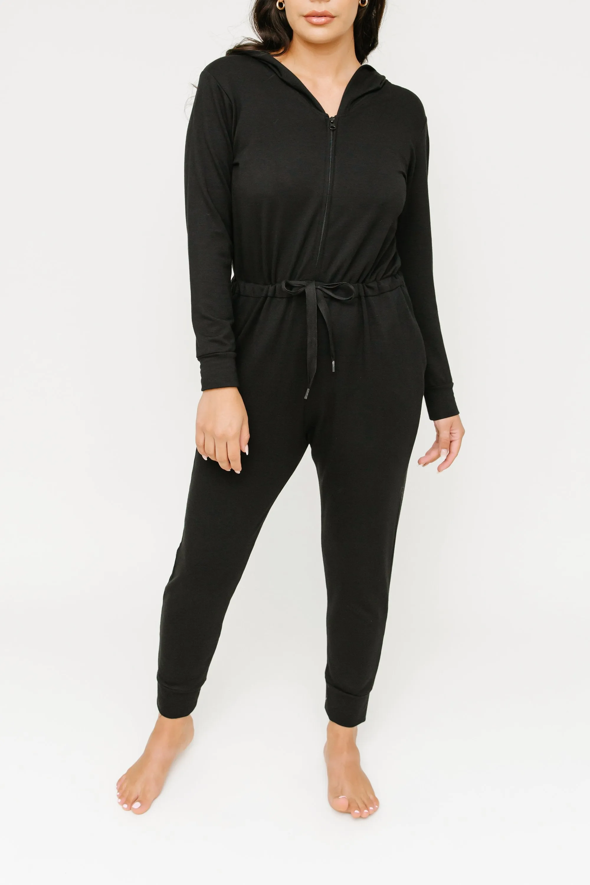 Harris Hoodie Romper in Midnight Black