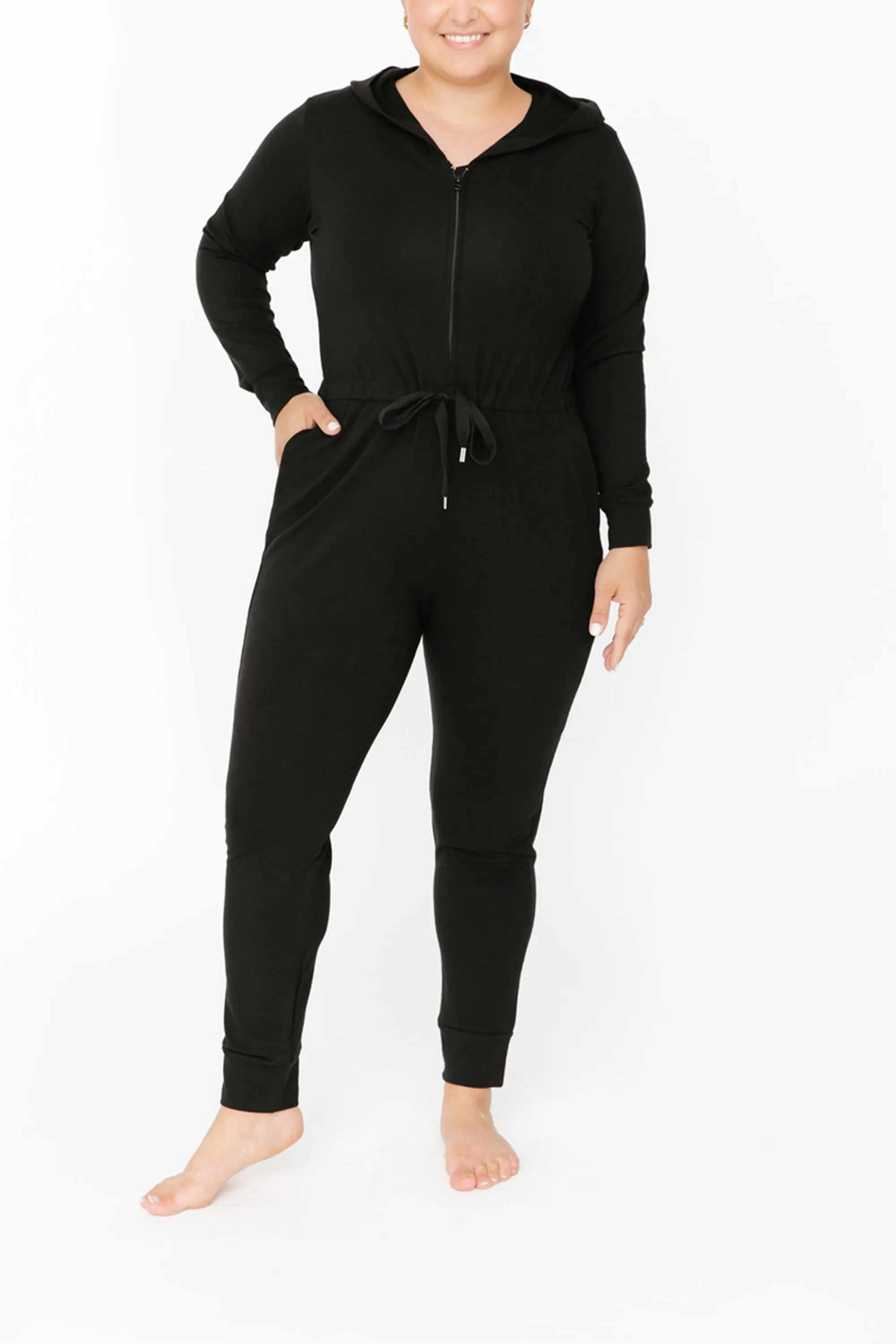 Harris Hoodie Romper in Midnight Black