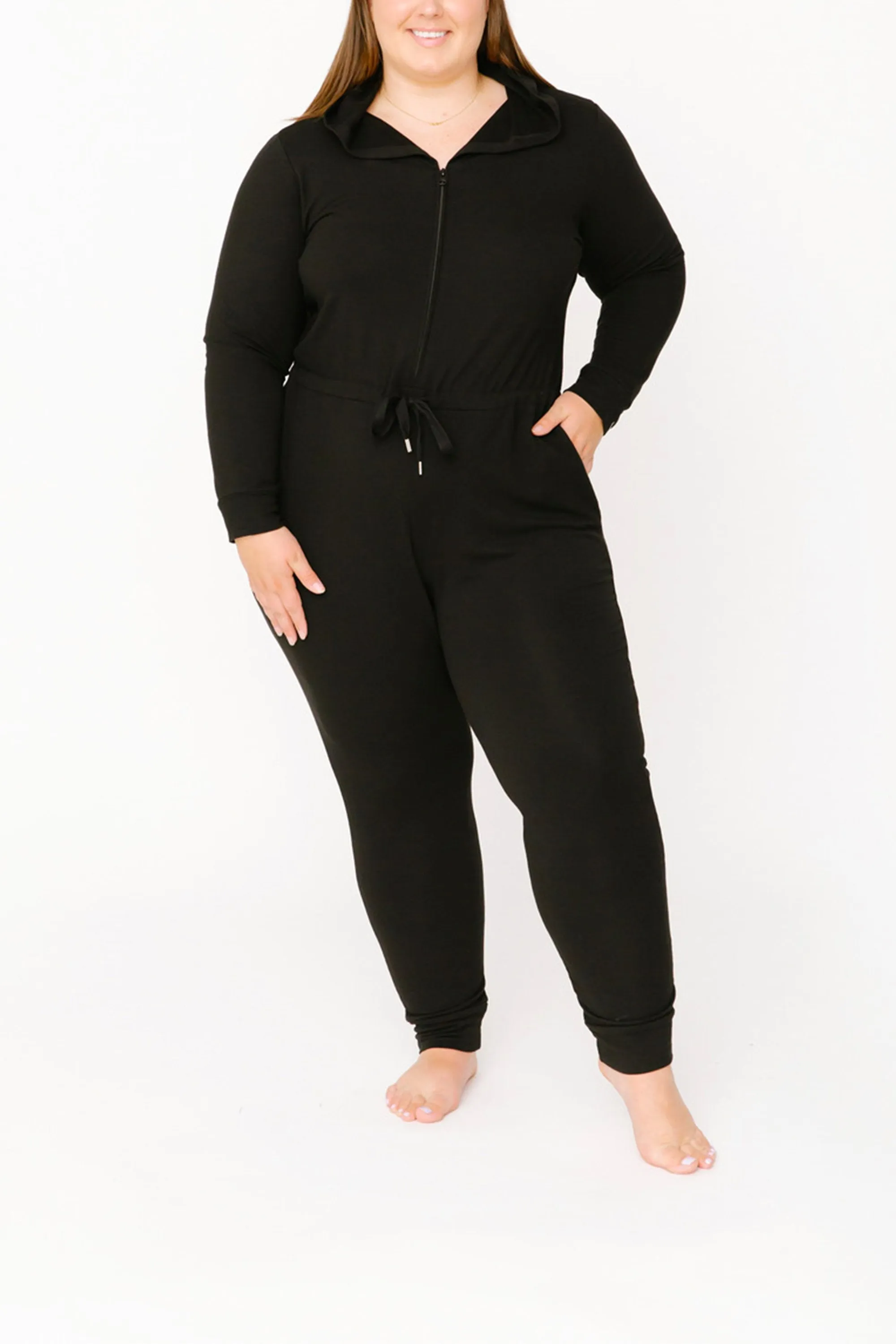 Harris Hoodie Romper in Midnight Black