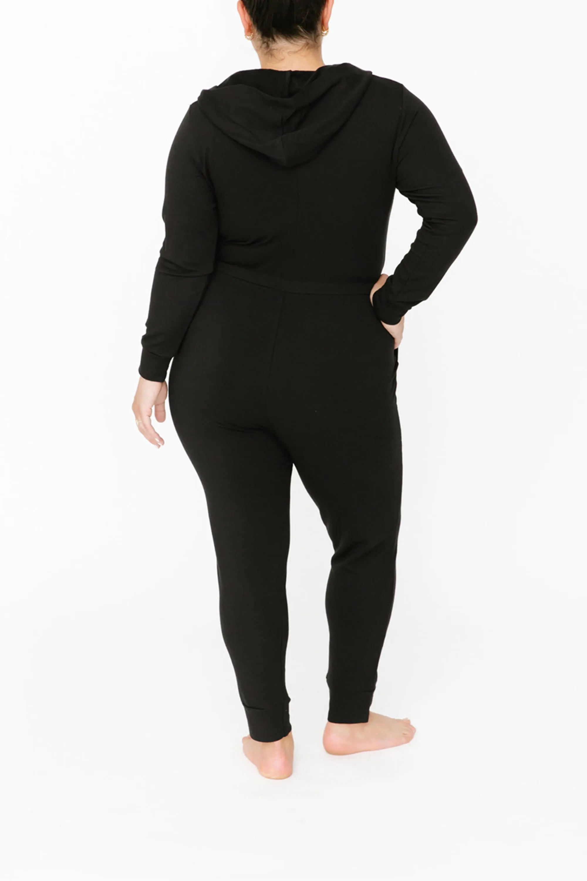 Harris Hoodie Romper in Midnight Black