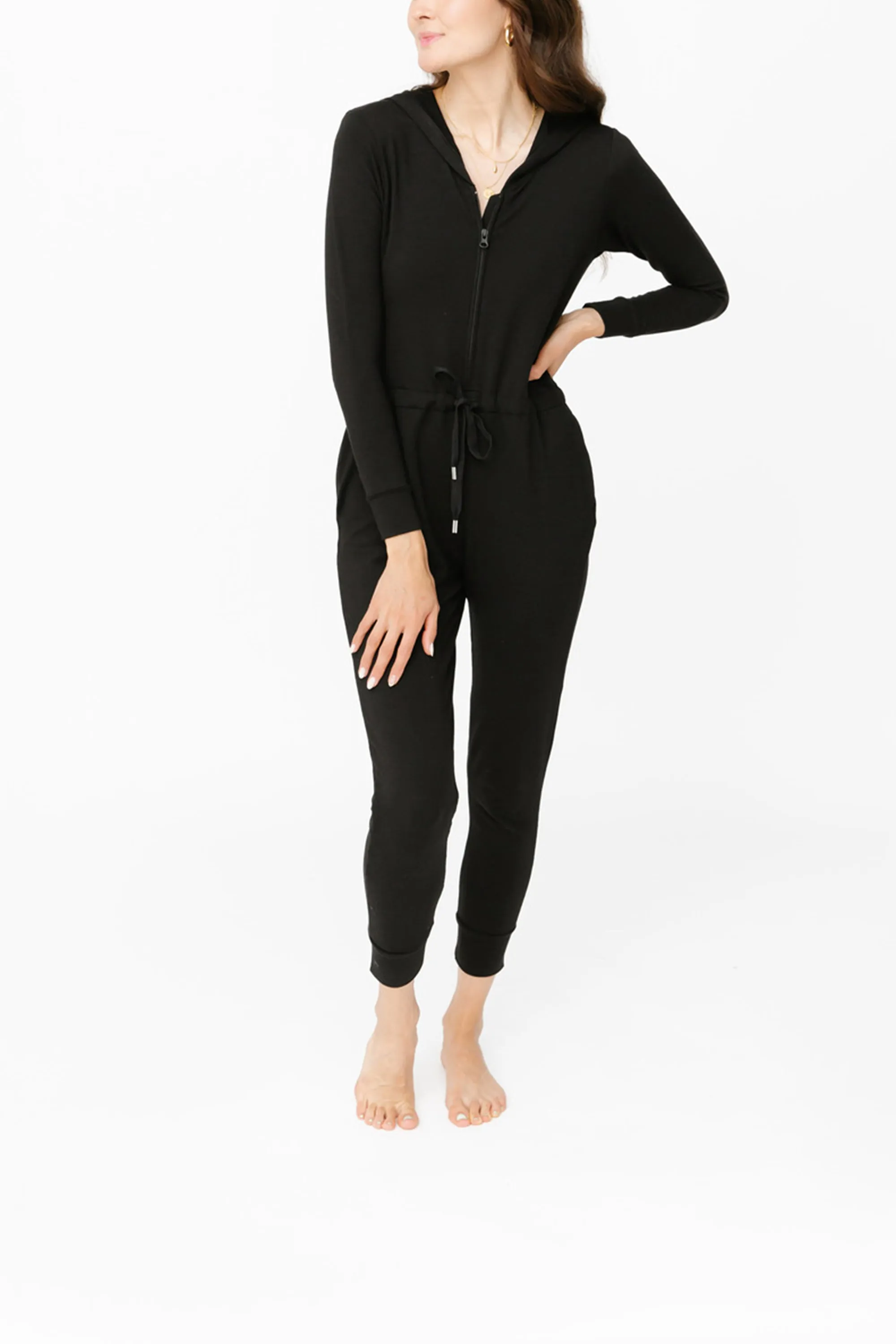 Harris Hoodie Romper in Midnight Black