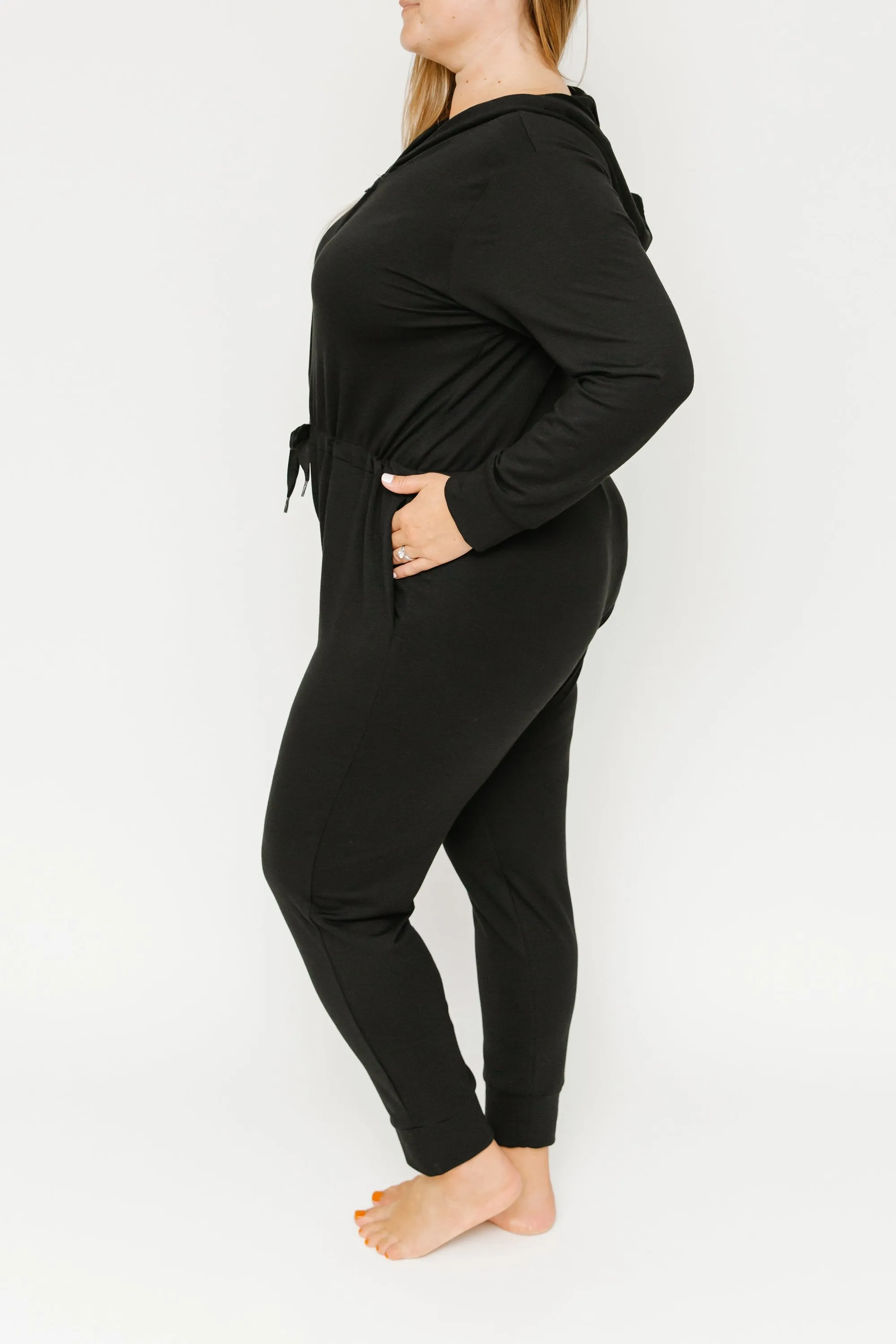 Harris Hoodie Romper in Midnight Black