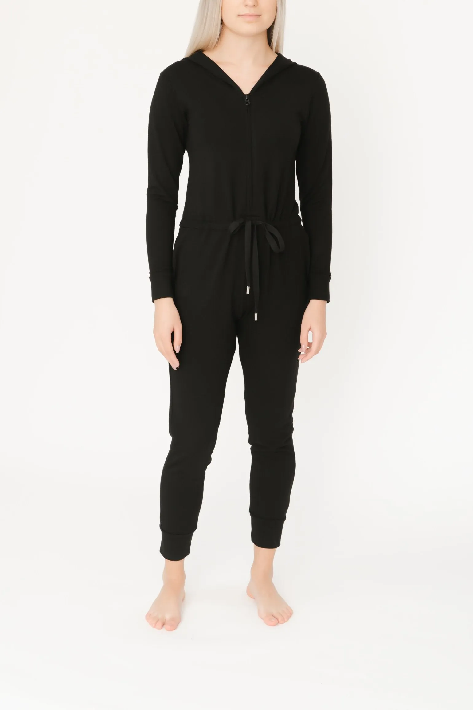 Harris Hoodie Romper in Midnight Black