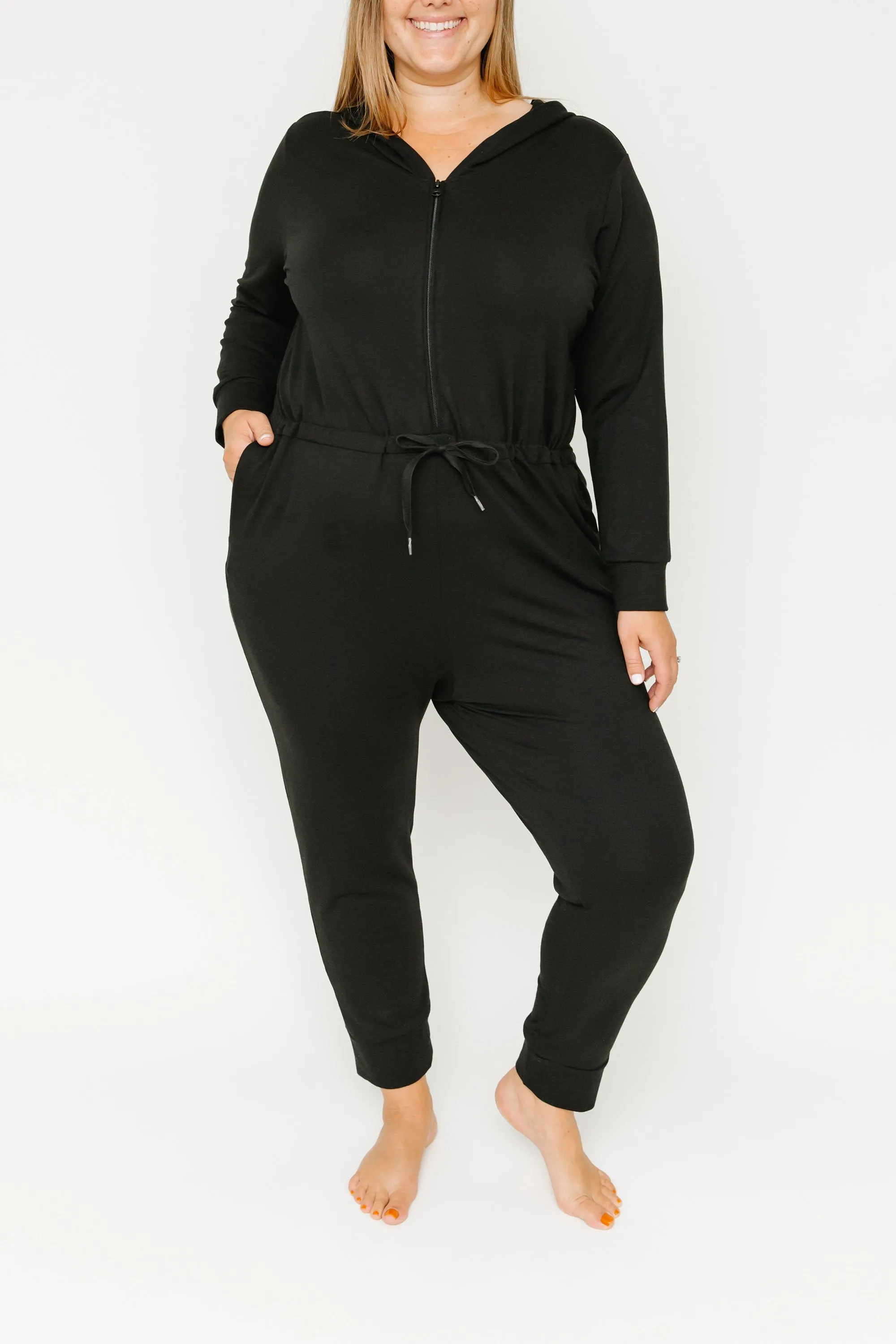 Harris Hoodie Romper in Midnight Black