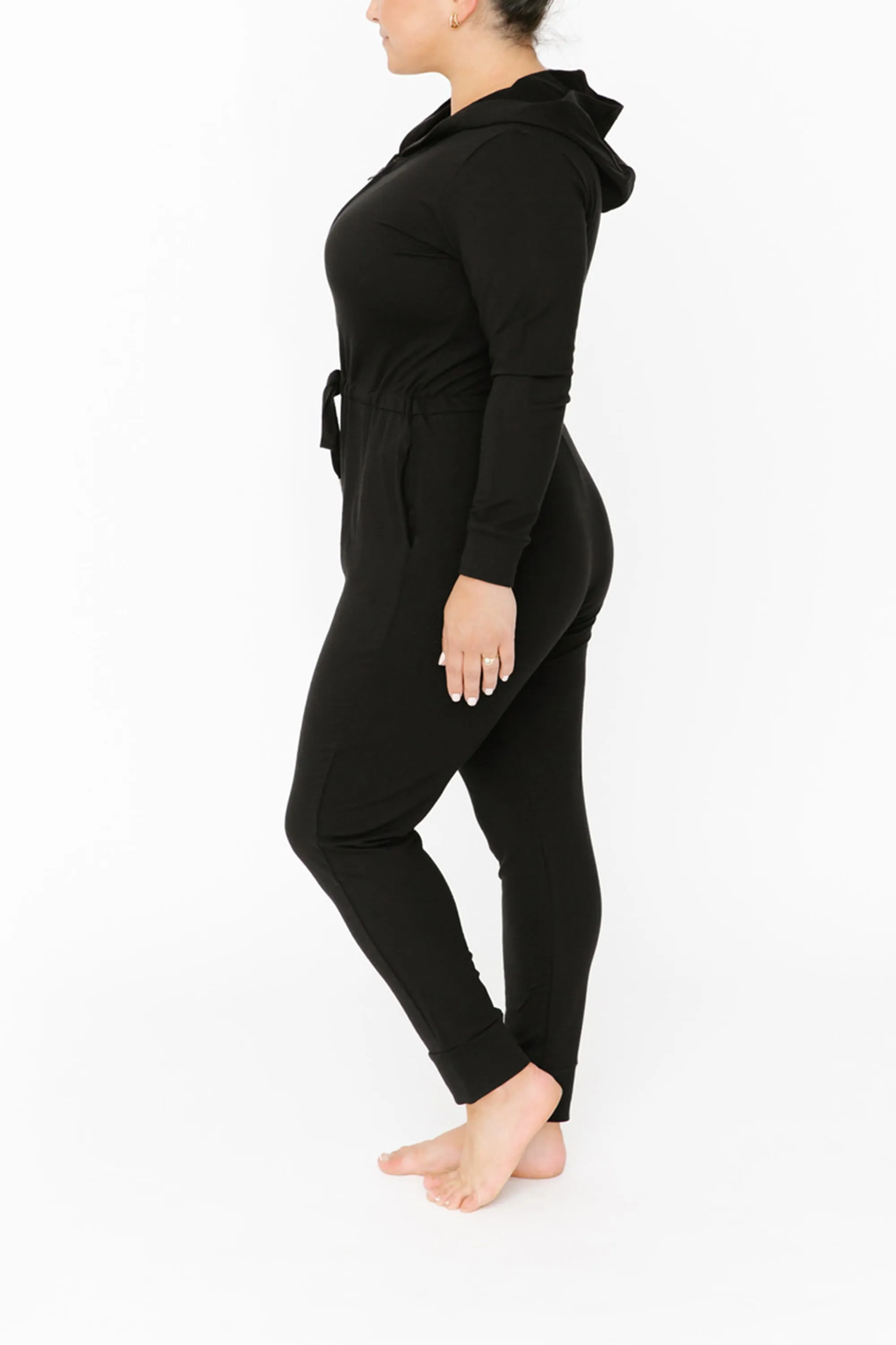 Harris Hoodie Romper in Midnight Black