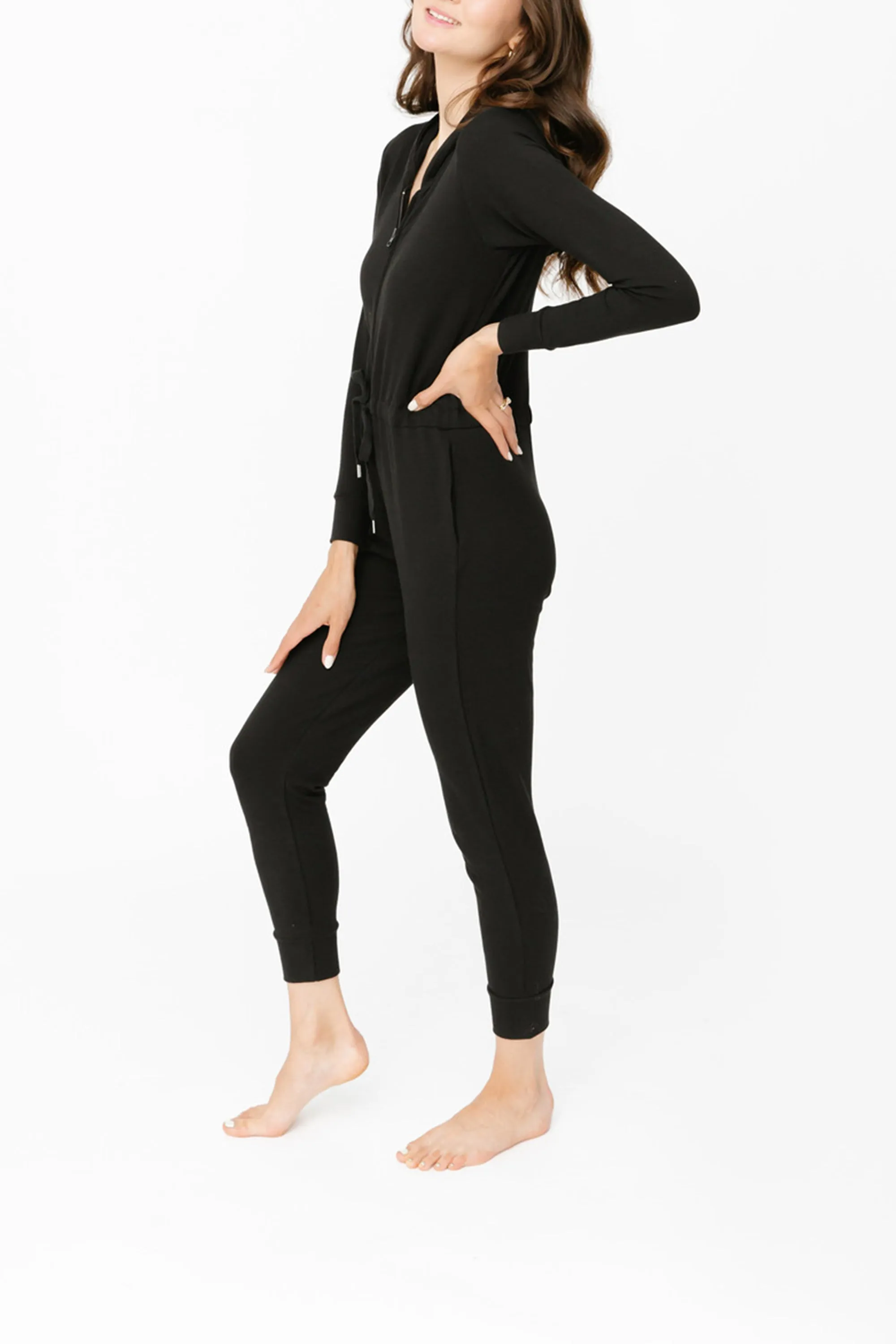 Harris Hoodie Romper in Midnight Black